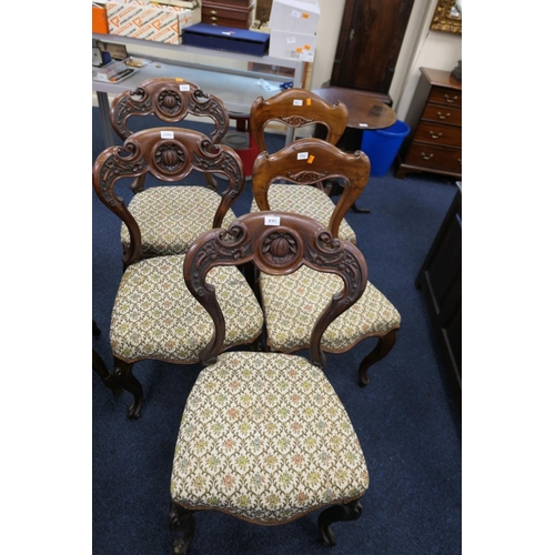 586 - Five Victorian mahogany balloon back dining chairs