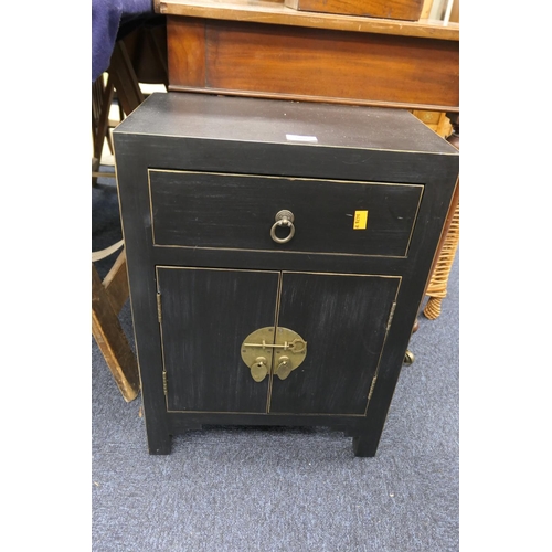 588 - Oriental black finished small cabinet, width 43.5cm