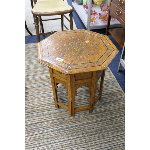 593 - Damascus hardwood brass inlaid octagonal table