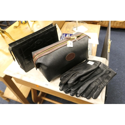 599 - Mulberry washbag, a Mulberry clutch bag and three pairs of leather gloves