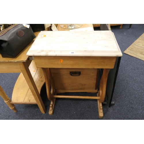 600 - French marble topped pine washstand, width 59cm