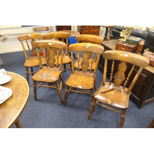 608 - Set of six Victorian dining chairs with target splat backs; also an oak joined gate leg table (7)