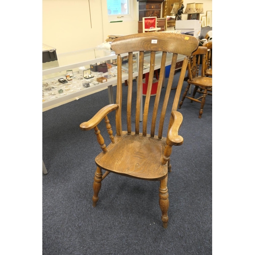 609 - Victorian beech and elm lath back armchair, circa 1870