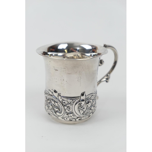 107 - Edwardian silver christening tankard, by William Hutton & Sons, Birmingham 1902, having a flared rim... 