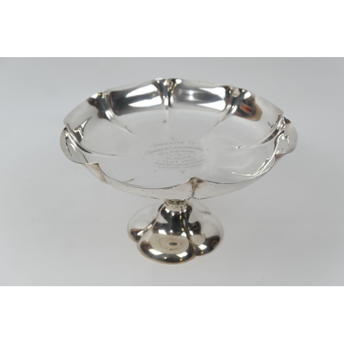 114 - Late Victorian silver presentation pedestal fruit bowl, by Walker & Hall Co. Ltd, London 1900, of lo... 