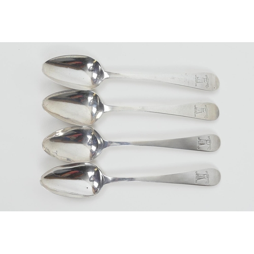 125 - Set of four George IV Irish silver Old English pattern dessert spoons, maker J.S, Dublin 1827, each ... 