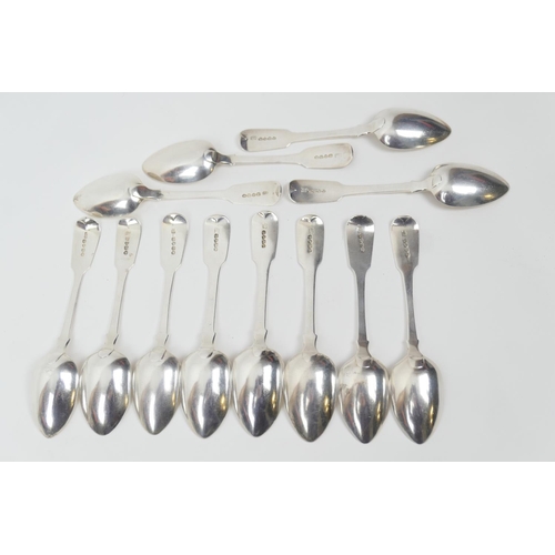 133 - Composite set of twelve William IV silver fiddle pattern dessert spoons, comprising eleven by Jonath... 