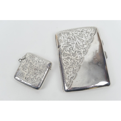 168 - Edward VII silver curvex cigarette case, Birmingham 1901, scroll engraved corner decoration, 8.5cm x... 