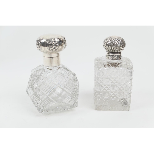 169 - Late Victorian silver and cut glass scent bottle, Chester 1895, with hinged repousse cap, hobnail cu... 