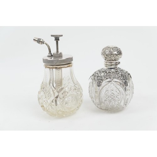 170 - Late Victorian silver mounted cut glass globular scent bottle, Birmingham 1897, hinged cover with gl... 