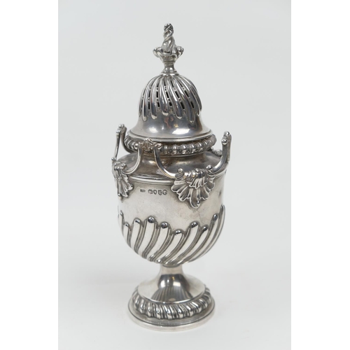 172 - Victorian silver sugar castor, by James Barclay Hennell, London 1886, domed cover with torch finial,... 