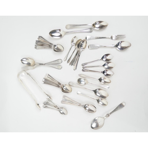 174 - Assorted silver flatware, mostly spoons but including a pair of Victorian silver rose and anthemion ... 