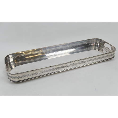 188 - Edwardian silver plated drinks tray, narrow rectangular form with galleried edge, 62cm x 21cm