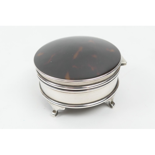 194 - George V silver and tortoiseshell ring box, Birmingham 1924, circular form with velvet lined interio... 