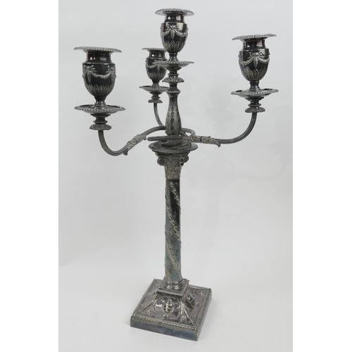 197 - Composite electroplated candelabrum, four branch top in Adam style over a non-matching Corinthian co... 