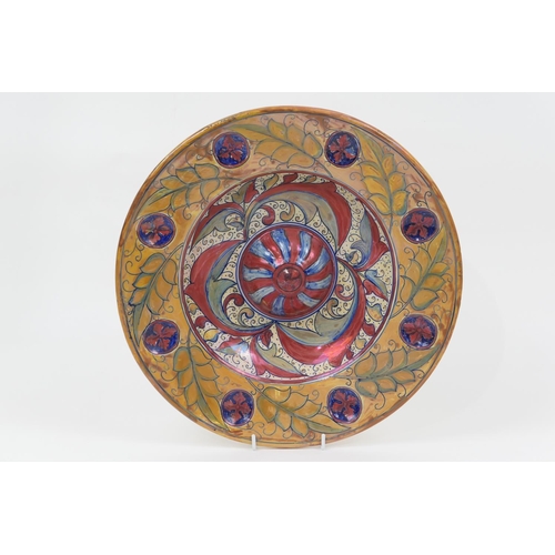 2 - Hispano Moresque bowl, traditional form centred with a raised boss within a well, decorated with sty... 