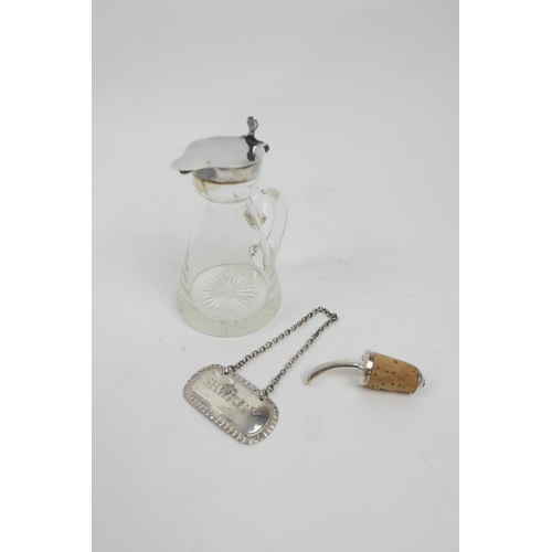 203 - Edwardian silver mounted clear glass whisky noggin, Birmingham 1907, height 10cm; also a late Victor... 