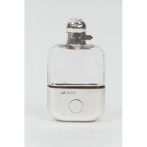 204 - Edwardian silver mounted glass spirit flask by James Dixon & Sons, Sheffield 1908, with hammered bay... 