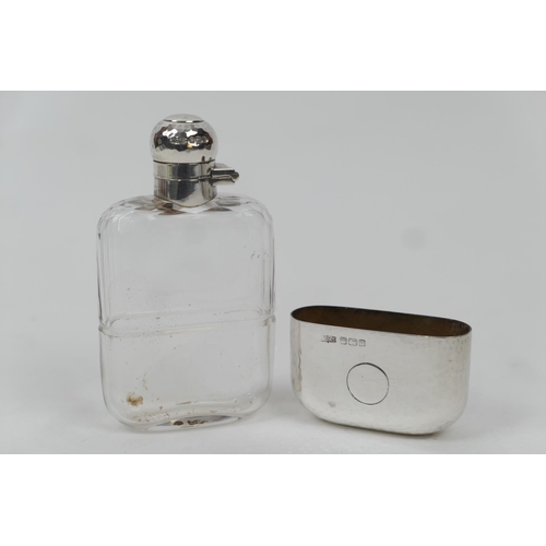 204 - Edwardian silver mounted glass spirit flask by James Dixon & Sons, Sheffield 1908, with hammered bay... 