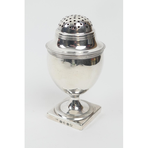 222 - George III silver pepper pot, London 1808, of urn shape raised on a square foot, height 11cm, weight... 