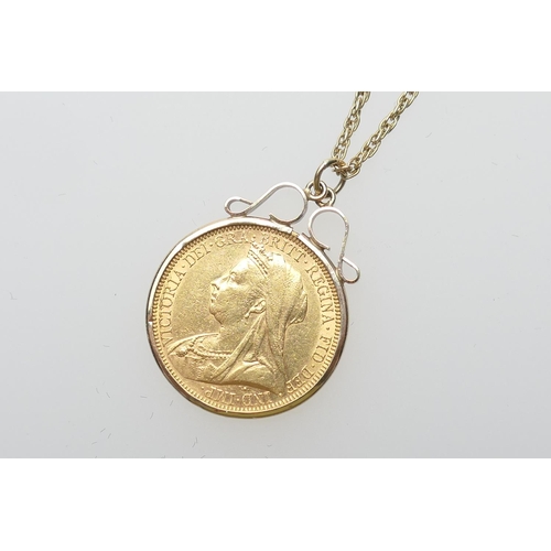 234 - Victorian sovereign, 1896, Sidney Mint, in a 9ct gold pendant mount suspended from a 9ct gold chain ... 