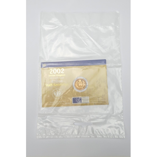 240 - 2002 United Kingdom half sovereign (Royal Mint Bullion), original packaging, weight 3.99g