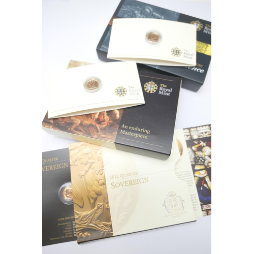 246 - Three United Kingdom quarter sovereigns, 2009, 2010 and 2012 (Royal Mint Bullion), original boxes, e... 