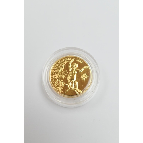 266 - 2016 'Chinese Lunar Year of the Monkey' Elizabeth II £25 gold coin (UNC), weight 7.8g