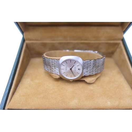 324 - Rolex Cellini 18ct white gold lady's wristwatch, circa 1966, cushion shaped case with brushed finish... 