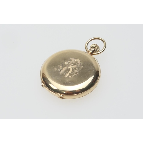 332 - George V 9ct gold hunter pocket watch, Birmingham 1937, monogrammed case, white enamel dial with Rom... 