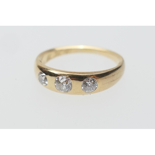 368 - Diamond three stone gypsy style ring, the old round cut stones totalling approx. 0.5ct, well matched... 