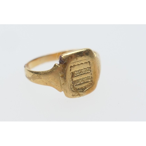 369 - Yellow gold seal signet ring, testing as 18ct, size T, weight approx. 6.3g