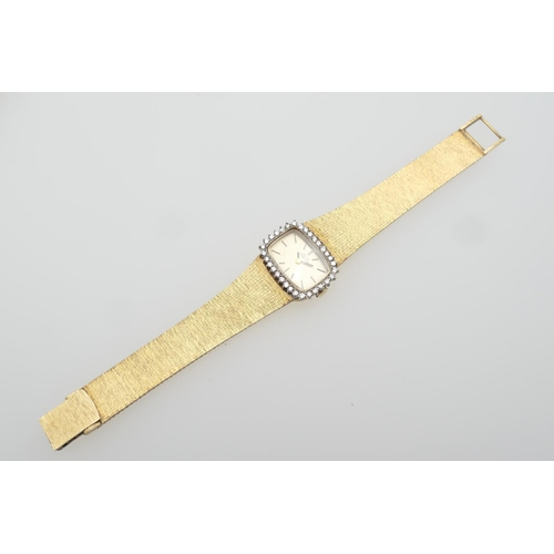 374 - Girard Perregaux lady's 18ct gold and diamond wristwatch, cushion shaped 20mm dial, signed and with ... 