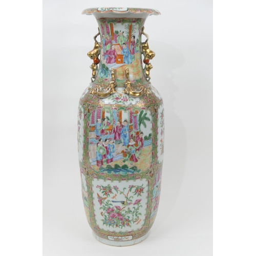45 - Cantonese famille rose floor vase, late 19th Century, having a slender ovoid body, trumpet neck and ... 