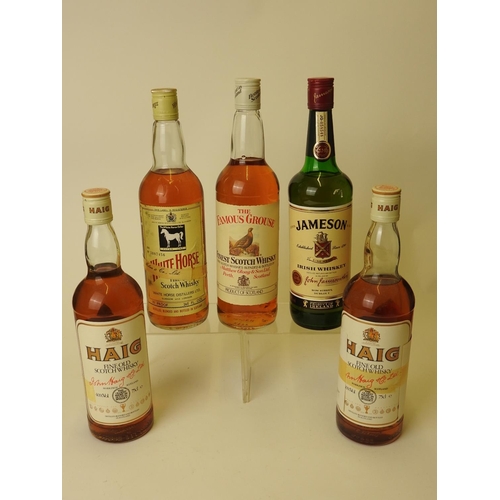 470 - Four bottles blended Scotch whisky comprising Haig (2), White Horse and Famous Grouse; also Jameson ... 