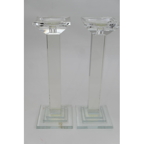 48 - Pair of Kenneth Turner, London, crystal glass candle stands, height 35cm