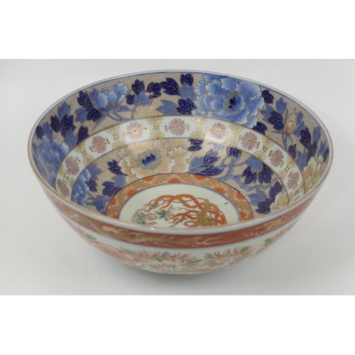 55 - Japanese Fukugawa porcelain punch bowl, decorated throughout in Imari palette with underglaze blue, ... 
