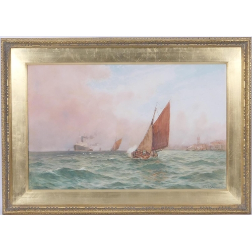 580 - Samuel John Milton Brown (1873-1965), On the Mersey off New Brighton, watercolour, signed, 48cm x 76... 