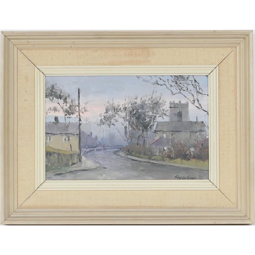 587 - Sheila Turner (b.1941), Bidston Village, oil on board, signed and dated 1978, 19cm x 29cm