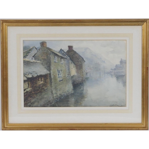 591 - E G Voudery (?), Cornish harbour, watercolour, signed, 34cm x 51cm