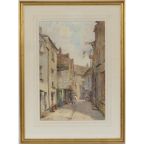 592 - Walter Eastwood (1867-1943), Pair, Back streets of a Cornish fishing village, watercolours, signed, ... 