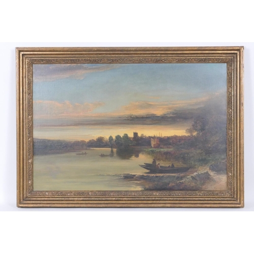 594 - E C Williams (active late 19th Century), 'The Thames, Eventide', oil on canvas, signed and dated 187... 