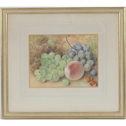 603 - Follower of Oliver Clare, Still life with grapes, apple and chestnuts, watercolour, 16cm x 21cm