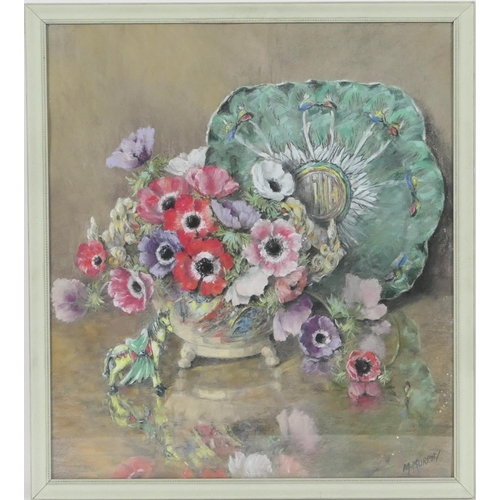 606 - M Murphy (mid 20th Century), Chinese objects and sunflowers, signed pastel drawing, 50cm x 43cm; and... 