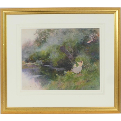 608 - Thomas Mackay (1851-1920), Idle times on the river bank, watercolour and bodycolour, signed and date... 