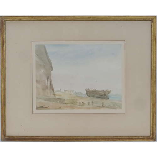 609 - Philip Wilson Steer (1860-1942), 'Wreck on the seashore, Dover', watercolour, signed, dated 1929, 23... 