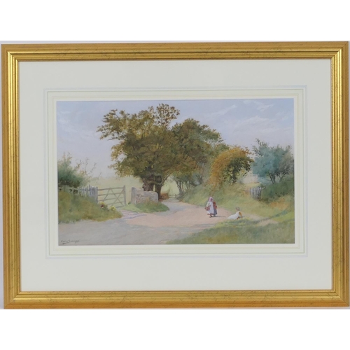 612 - Arthur Claude Strachan (1865-circa 1938), Children on a lane, possibly Elton, watercolour and bodyco... 