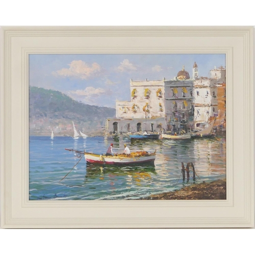 632 - Antonio Bonetti (Italian, 20th Century), 'Borgo di Pescator', oil on board, signed, inscribed verso,... 