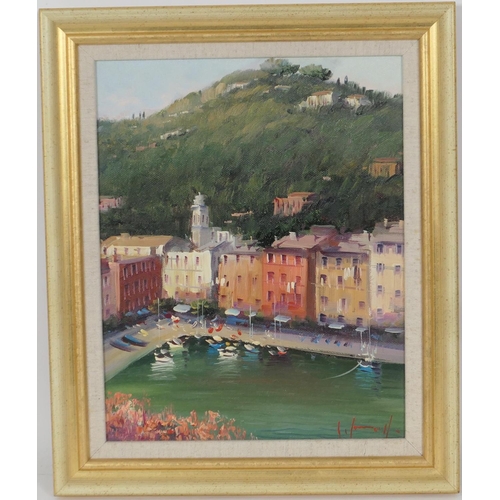 632 - Antonio Bonetti (Italian, 20th Century), 'Borgo di Pescator', oil on board, signed, inscribed verso,... 