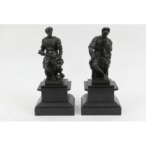 695 - After Michelangelo, Pair of bronzes 'Lorenzo and Giuliano de Medici', Grand Tour souvenirs, late 19t... 